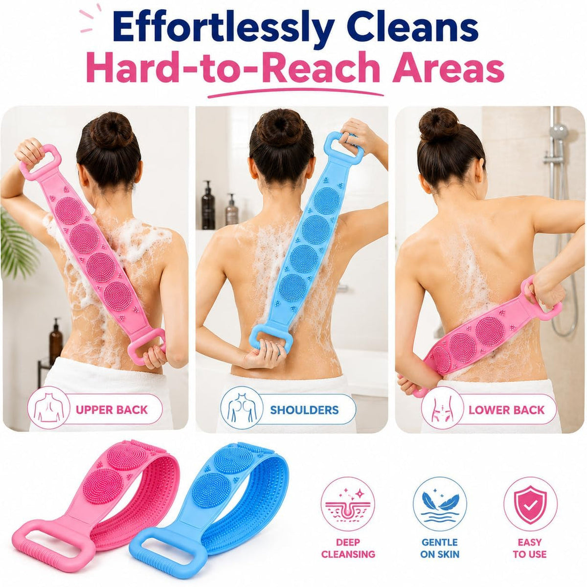 Body Back Scrubber Bath scrubber belt Silicone ⚡ 60% OFF